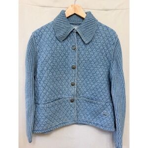 Vintage Blue Willi's Quilted Denim Knit Sleeve Jacket XL Denmark Cotton